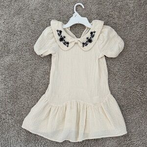 Charming Cream Kids Dress with Floral Embroidery
